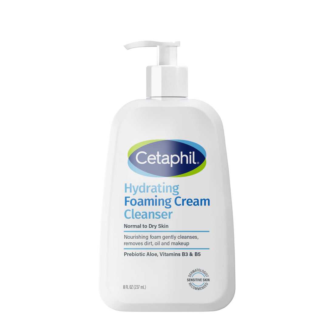 Cetaphil Cream to Foam Face Wash, Hydrating Foaming Cream Cleanser, 8 oz, For Normal to Dry, Sensitive Skin, with Soothing Prebiotic Aloe, Hypoallergenic, Fragrance Free
