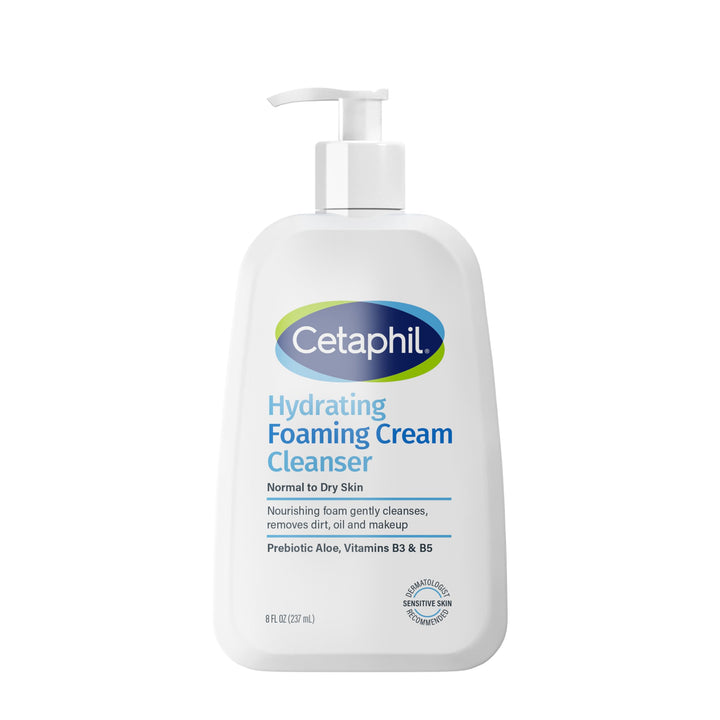 Cetaphil Cream to Foam Face Wash, Hydrating Foaming Cream Cleanser, 8 oz, For Normal to Dry, Sensitive Skin, with Soothing Prebiotic Aloe, Hypoallergenic, Fragrance Free