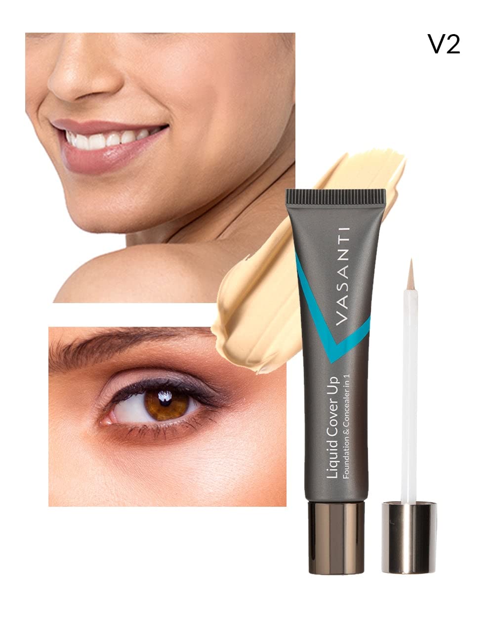 Liquid V2 - Warm light skintones : Vasanti Cosmetics Liquid Cover-Up - Foundation & Concealer in 1 - Oil-Free - V2