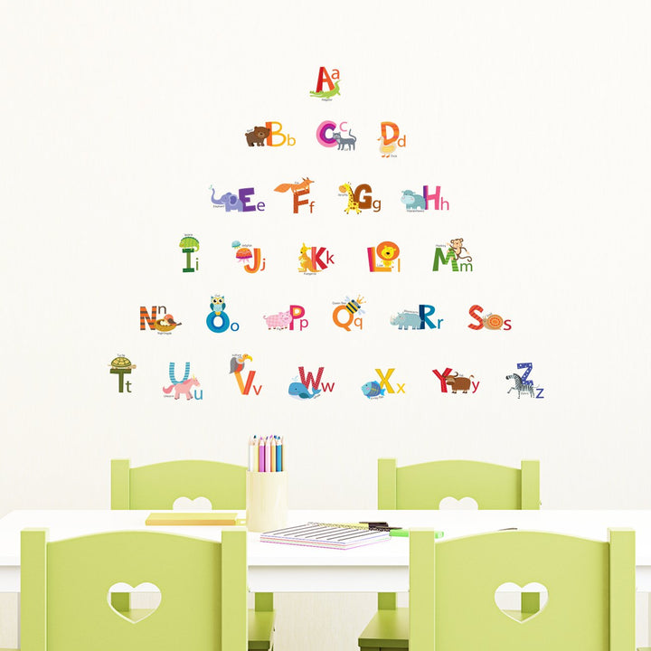 DECOWALL DS4-8002 Animal Alphabet Kids Wall Stickers Wall Decals Peel and Stick Removable Wall Stickers for Kids Nursery Bedroom Living Room (Small) Decor