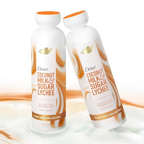 Dove Plant Milk Cleansing Body Wash Coconut & Lychee for Moisturized Skin Gentle Cleanser, No Sulfate Cleansers or Parabens, 98% Biodegradable 17.5 fl oz
