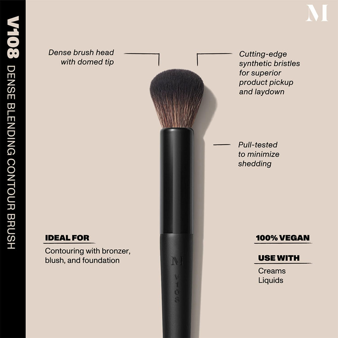 Morphe V108 Dense Blending Contour Brush - Vegan Pro Series Face Brush for Cream & Liquid Makeup - Precision Sculpting with Synthetic Bristles (1 Count)
