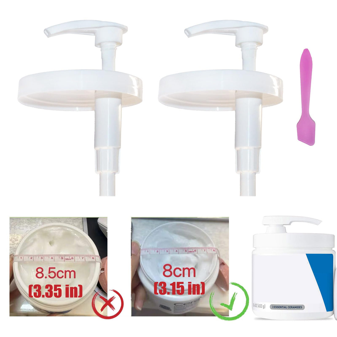 Pump Lid Compatible with CeraVe Moisturizing Cream, Easy Install Body and Face Moisturizer Pump, for 3.15in/8cm, 2 Pack with a Spatula