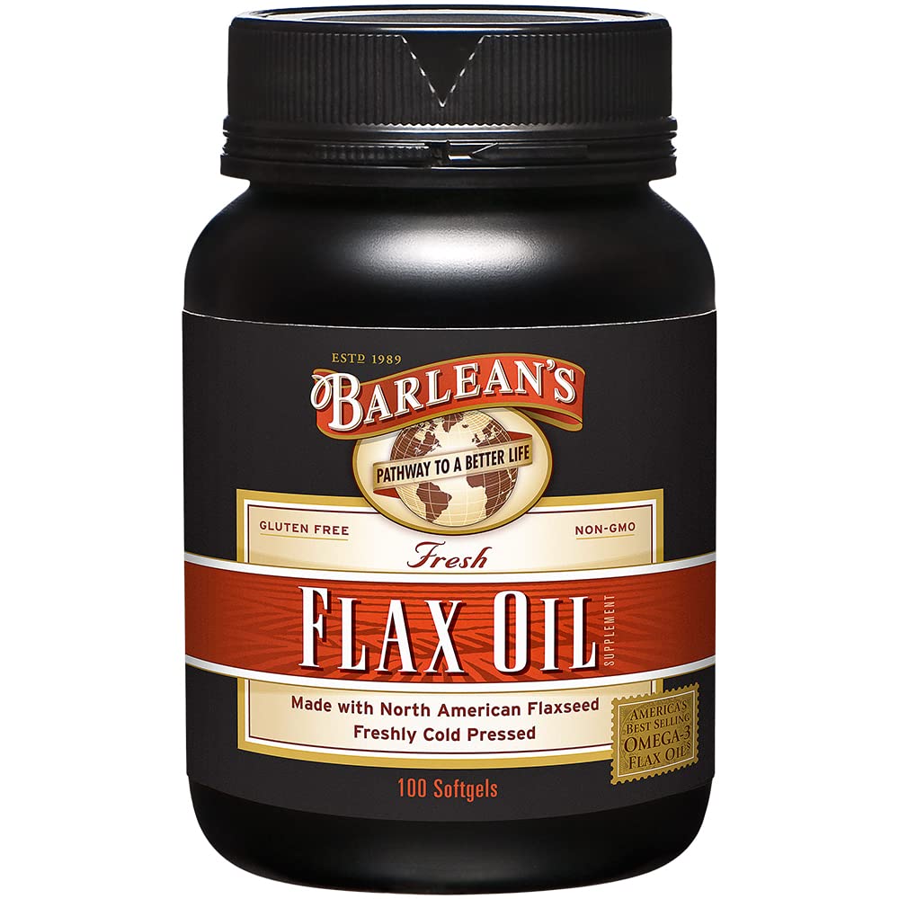 Barlean's Flaxseed Oil Softgels, Cold-Pressed Flax Seed Supplement with 1,650 mg ALA Omega-3 Fatty Acids, 1000mg, 100 ct