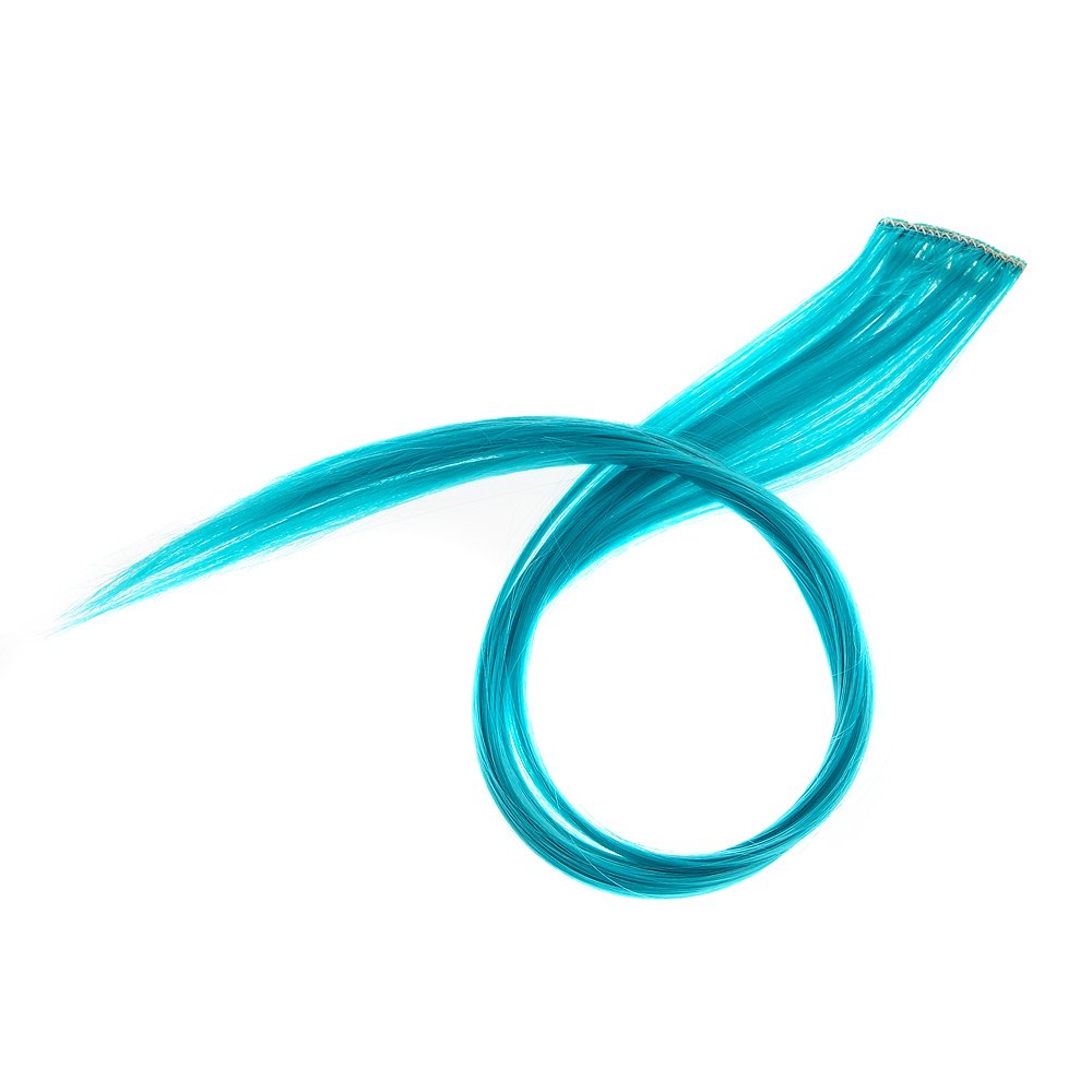 Teal Blue : SWACC 12 Pcs Straight One Color Party Highlights Clip on in Hair Extensions Colored Hair Streak Synthetic Hairpieces (Teal Blue)