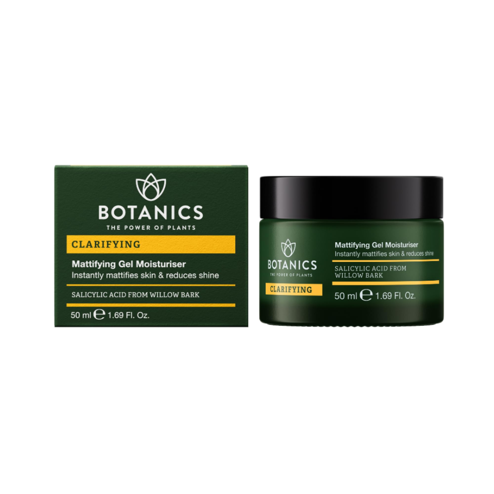 Botanics Clarifying Gel Moisturizer - Mattifying Facial Moisturizer with Salicylic Acid from Willow Bark - Reduces Shine & Improves Skin Texture - Vegan & Cruelty-Free (1.69 Fl Oz)