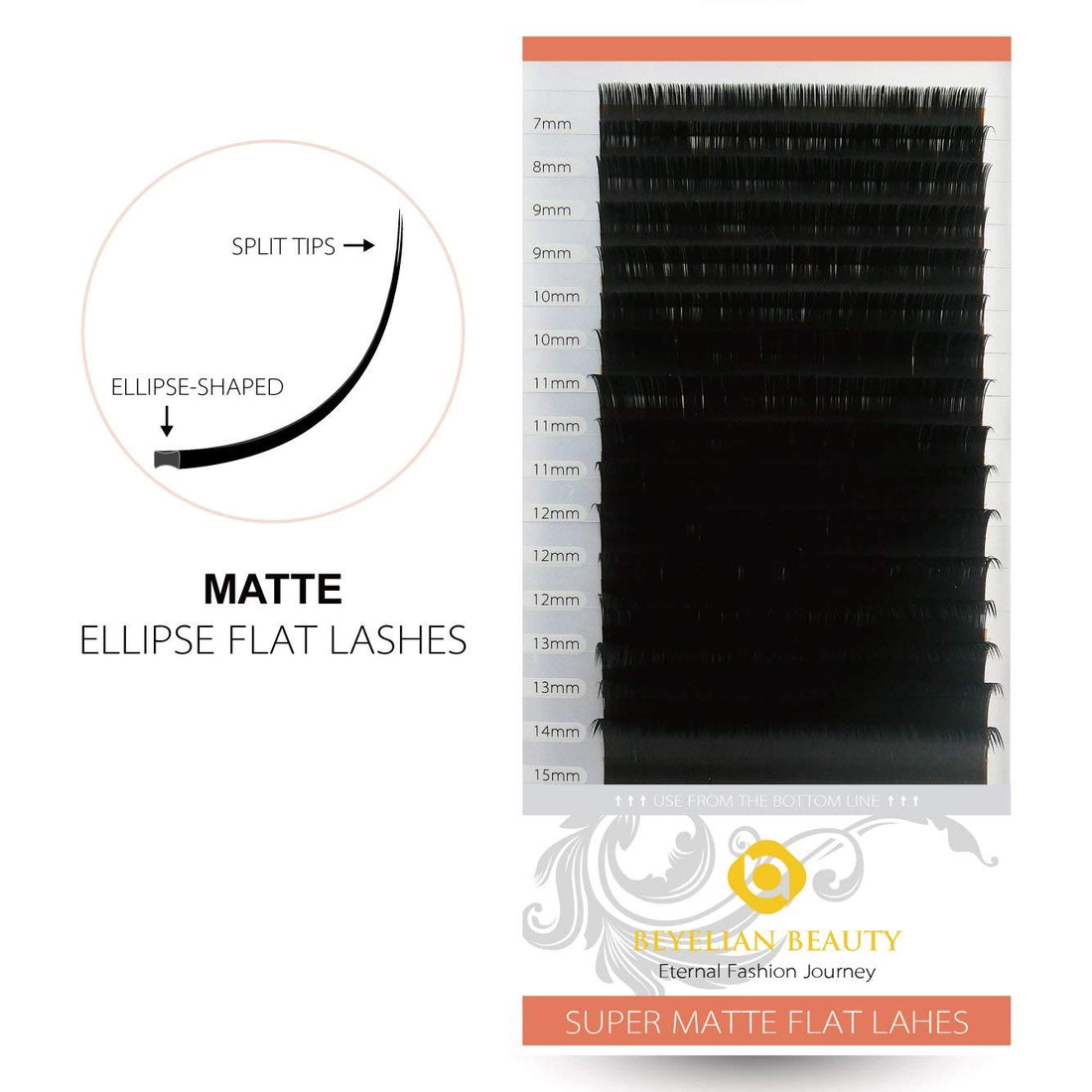 BEYELIAN Eyelash Extension Super Matte Flat Lashes Ellipse Matte Soft Natural Mink Individual Eyelashes Salon Use D Curl 0.15mm Mixed Tray 7-15mm Assorted