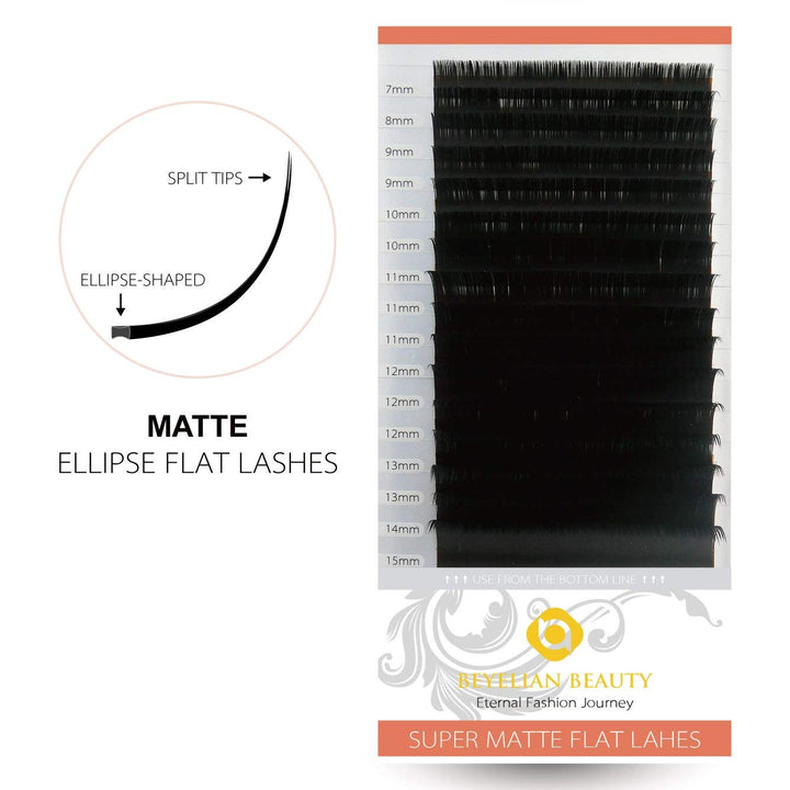 BEYELIAN Eyelash Extension Super Matte Flat Lashes Ellipse Matte Soft Natural Mink Individual Eyelashes Salon Use D Curl 0.15mm Mixed Tray 7-15mm Assorted