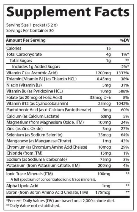 Trace Minerals | Power Pak Electrolyte Powder Packets | 1200 mg Vitamin C, Zinc, Magnesium | Boost Immunity, Hydration and Natural Energy | Acai Berry | 30 Packets