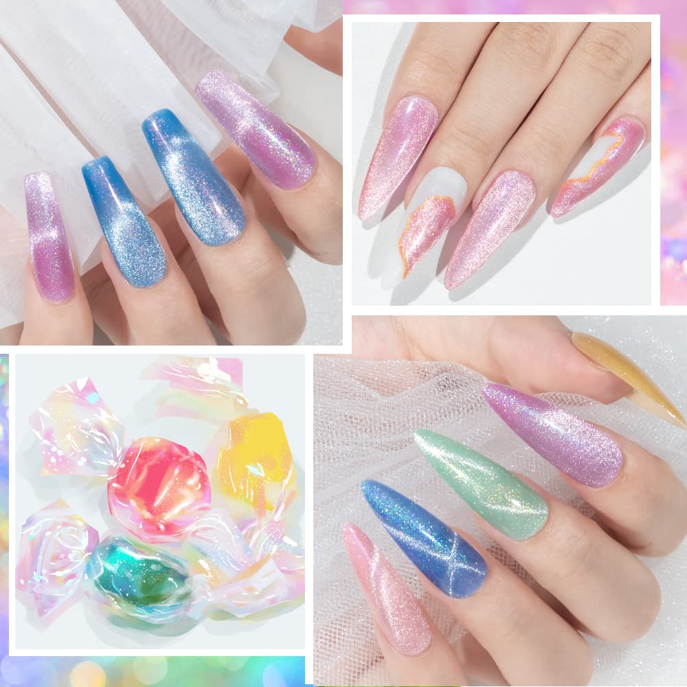 MIZHSE Unicorn Cat Eye Gel Nail Polish 7ml, Pearl Mermaid Cateye Magnetic Gel Polish Kit Pink Blue Soak Off UV LED DIY Manicure Set for Home Salon