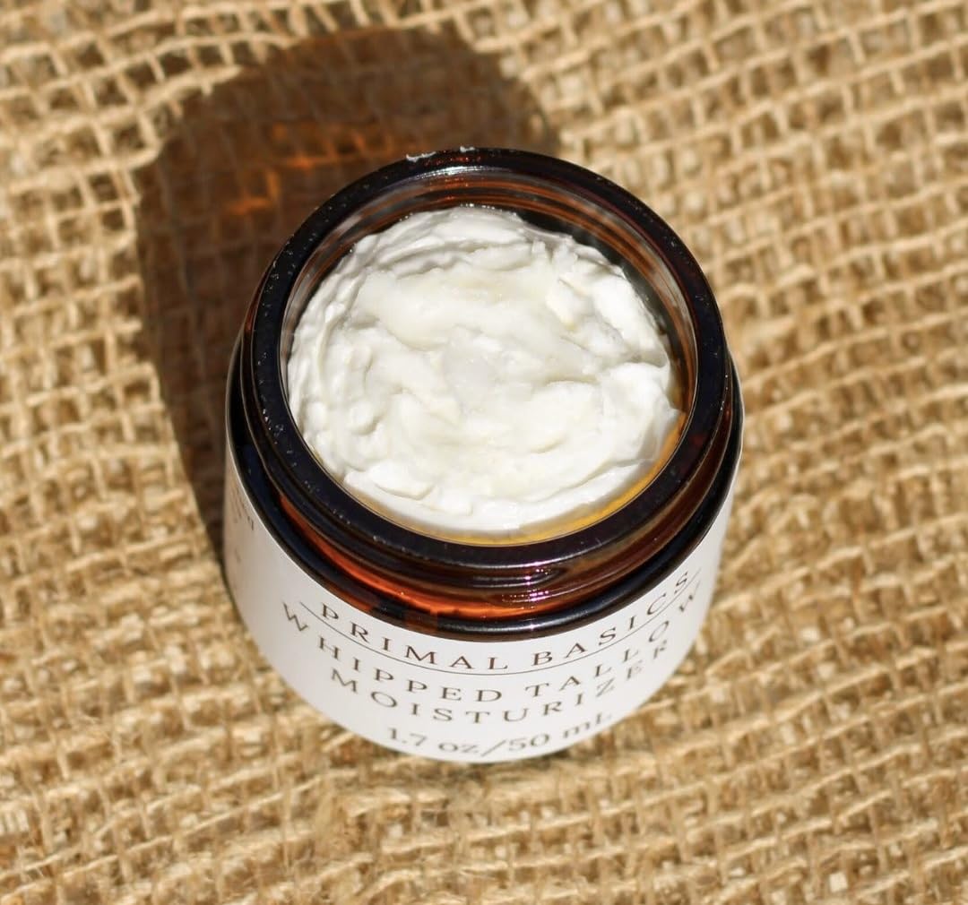 Primal Basics 100% Grass Fed Grass Finished Whipped Lavender Beef Tallow Moisturizer/Body Balm for Face, Body, Oily, Dry, Sensitive Skin -Contains Vitamins A, D, E, K -USA Made (1.7 oz, Lavender)