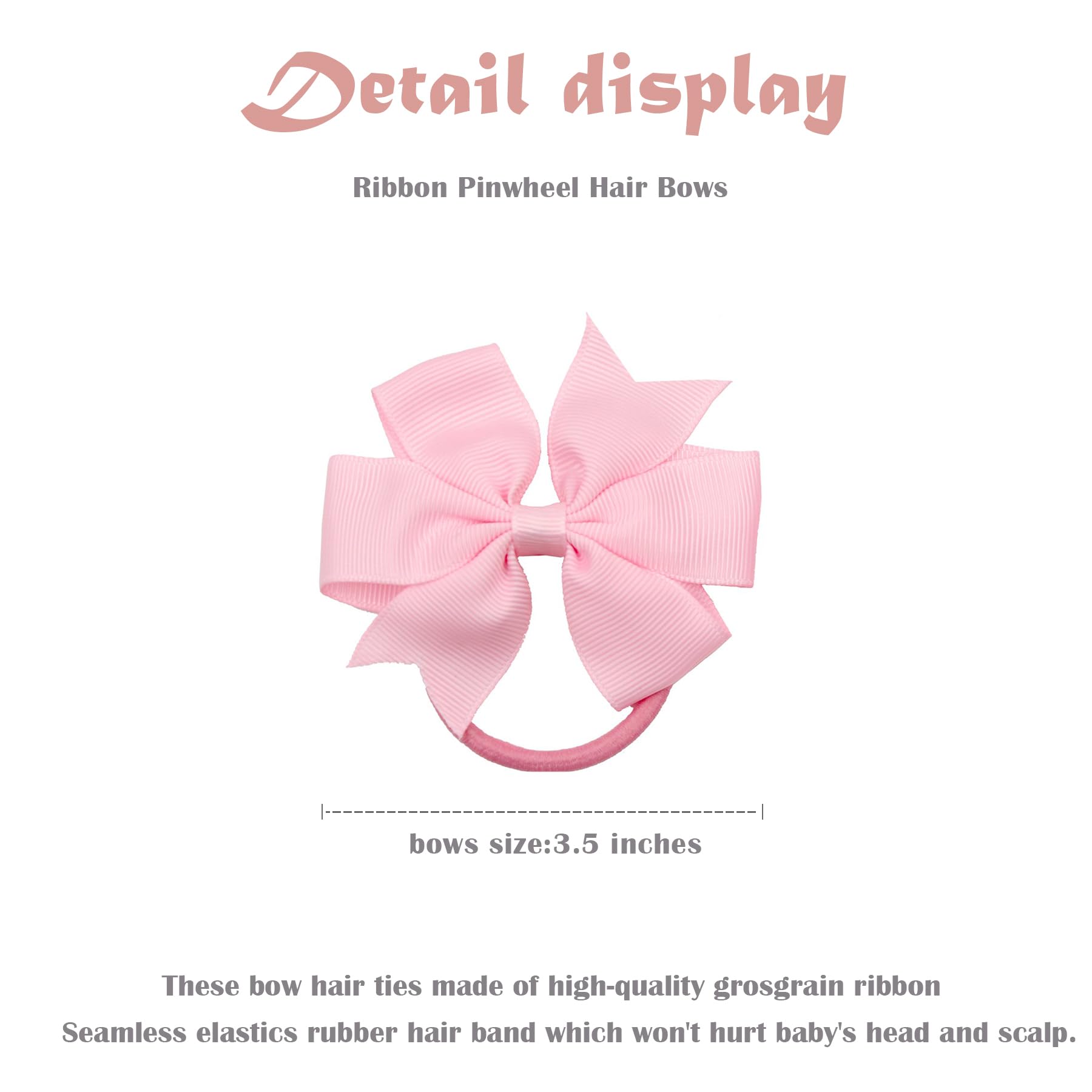 40Pcs Baby Girls 3.5'' Boutique Grosgrain Ribbon Hair Bows Elastic Hair Ties Ponytail Holder Hair Bands in Pairs for Girls Toddlers Kids Children Teens