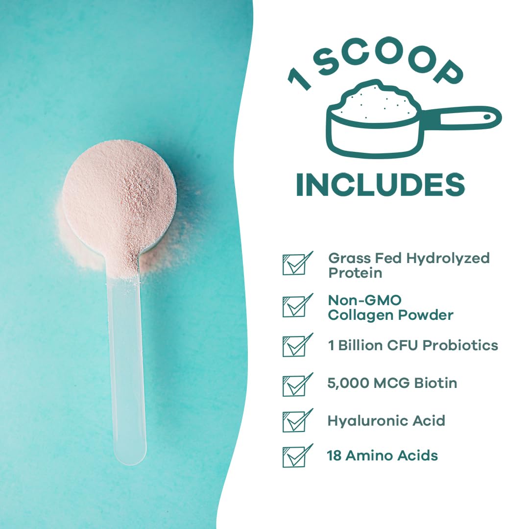 GOBIOTIX Collagen Powder Supplement with Probiotics - Hydrolyzed Protein Collagen Powder for Women - Hair Skin and Nails, Joint and Digestive Health - Collagen Peptides Type I and III - 30 Servings