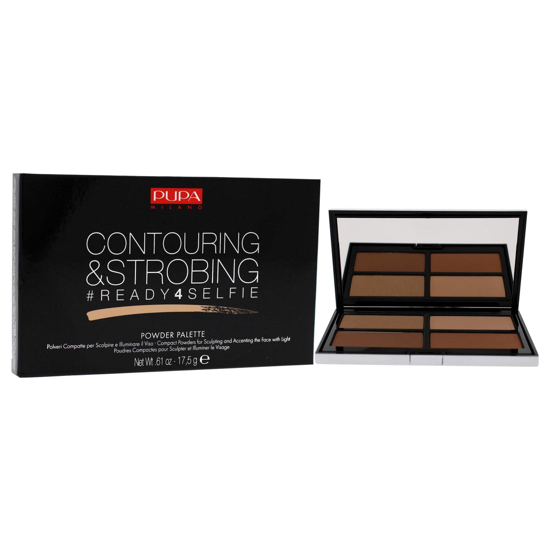 PUPA Milano Ready 4 Selfie Contouring and Strobing Compact Powder Palette - For a Perfect Hold - Create a Natural Looking Light - Illuminate and Sculpt the Face - 002 Medium - 0.61 Oz (PU050077A002)