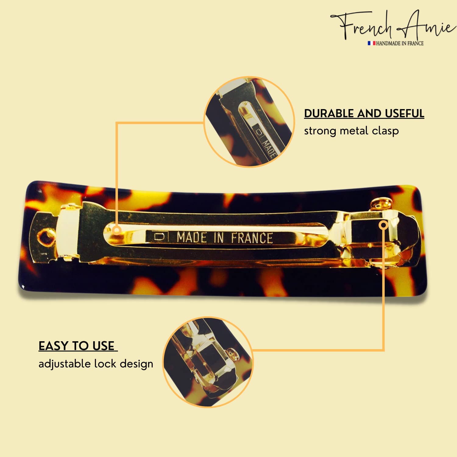 French Amie Fine Wide Rectangular Celluloid Handmade Tokyo Automatic Hair Clip Barrette - Made to Last (Tokyo)