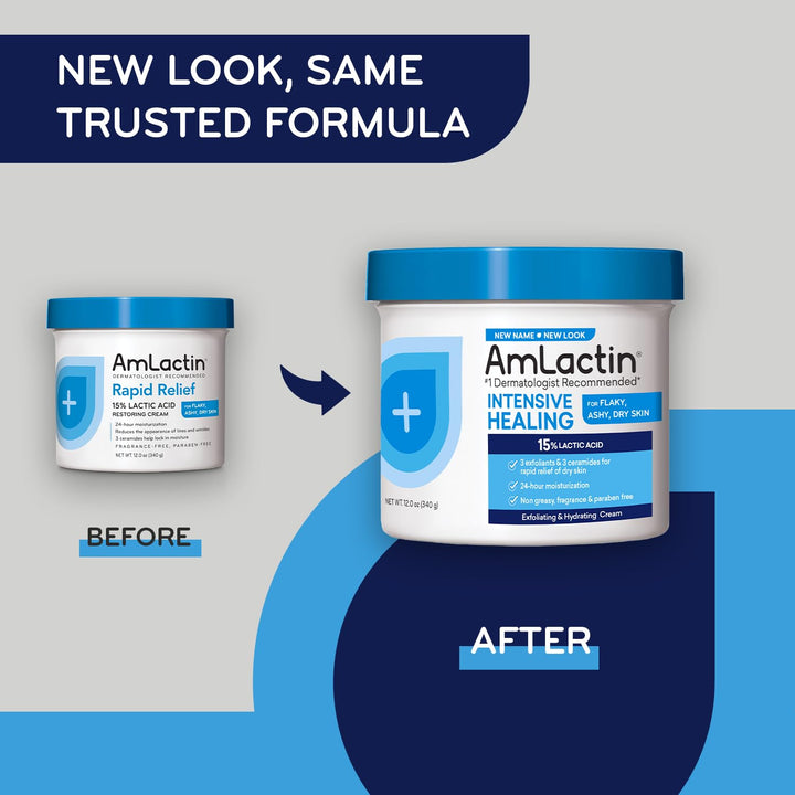 AmLactin Rapid Relief Moisturizing Cream, Hydrating Cream, Body and Hand Moisturizer for Dry Skin - 12 Oz Tub (packaging may vary)