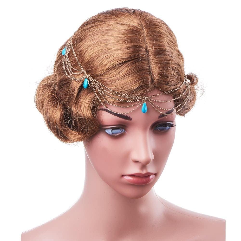 Pandahall 1 Pcs Unique Turquoise Chain Jewelry Headband Party Headpiece Hair Band For Girls by Pandahall