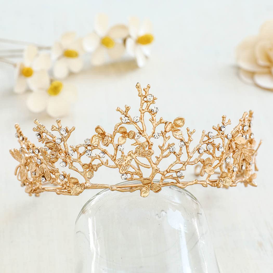 Yean Wedding Crown and Tiara Flower Bridal Princess Queen Crown Baroque Vintage Rhinestone Headband for Bride and Bridesmaid Gold