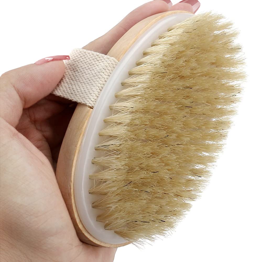 TEMEAYE Dry Brushing Body Brush, Body Skin Exfoliator Scrubber, for Skin Dry Brushing Massage, Lymphatic Drainage & Blood Circulation Improvement, Medium Strength (Boar Bristle and Wooden Handle)