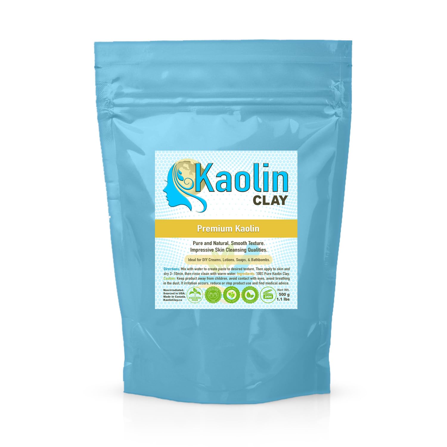 Pure Kaolin Clay - 100% Natural | 1.1 pounds (500g) | Smooth and Silky Texture, Easy Mixing, Perfect for Face, Body, and Bathbombs…