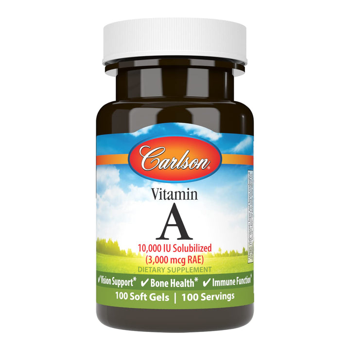 Carlson - Vitamin A Solubilized, 10000 IU (3000 mcg RAE), Water Soluble, Vision Health, 100 Softgels