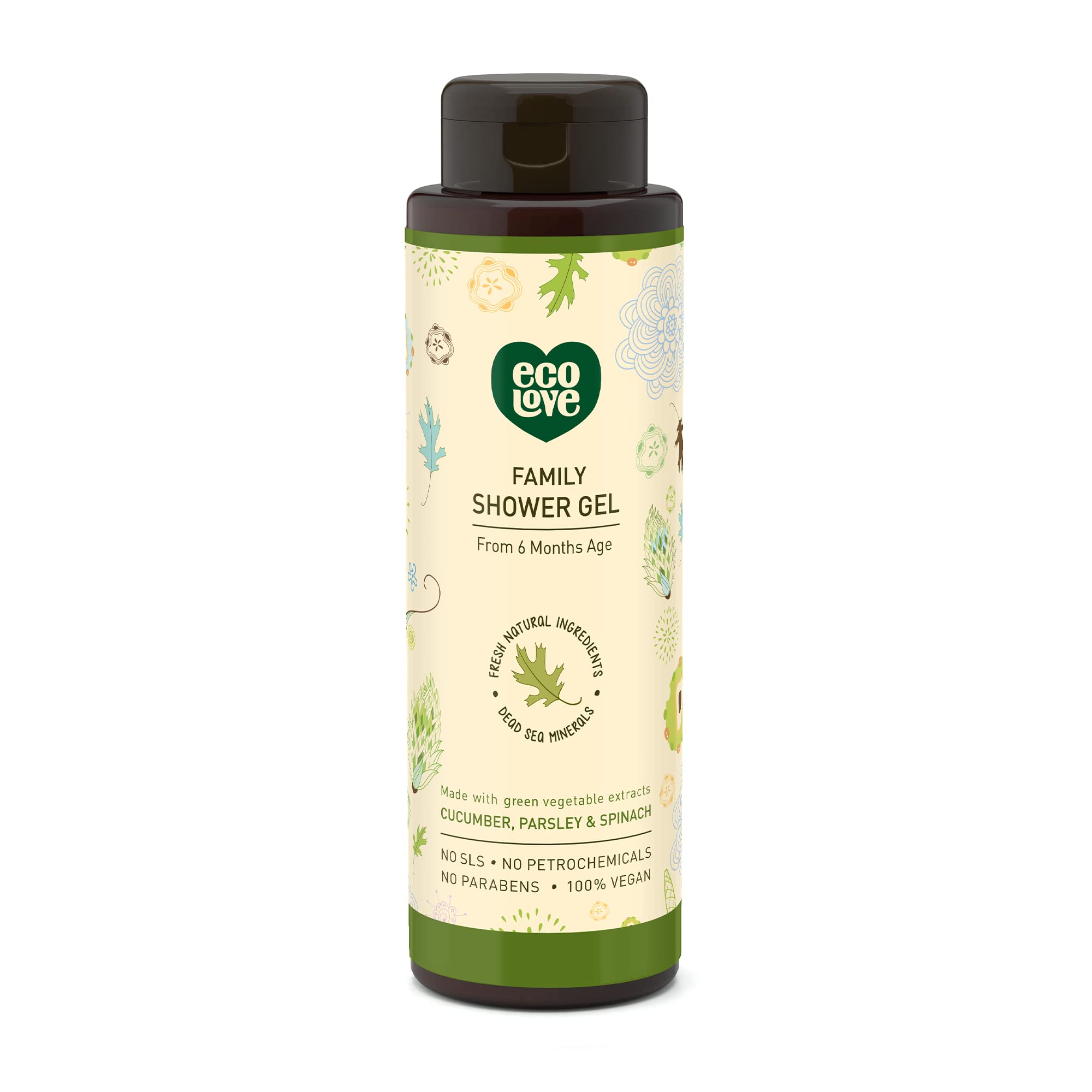 100% Vegan Shower Gel Made With Cucumber, Spinach And Parsley For Babies, Kids, Men And Women Natural Body Wash- Sulfate, Cruelty And Paraben Free From 6 Months Age - 17.6 Oz