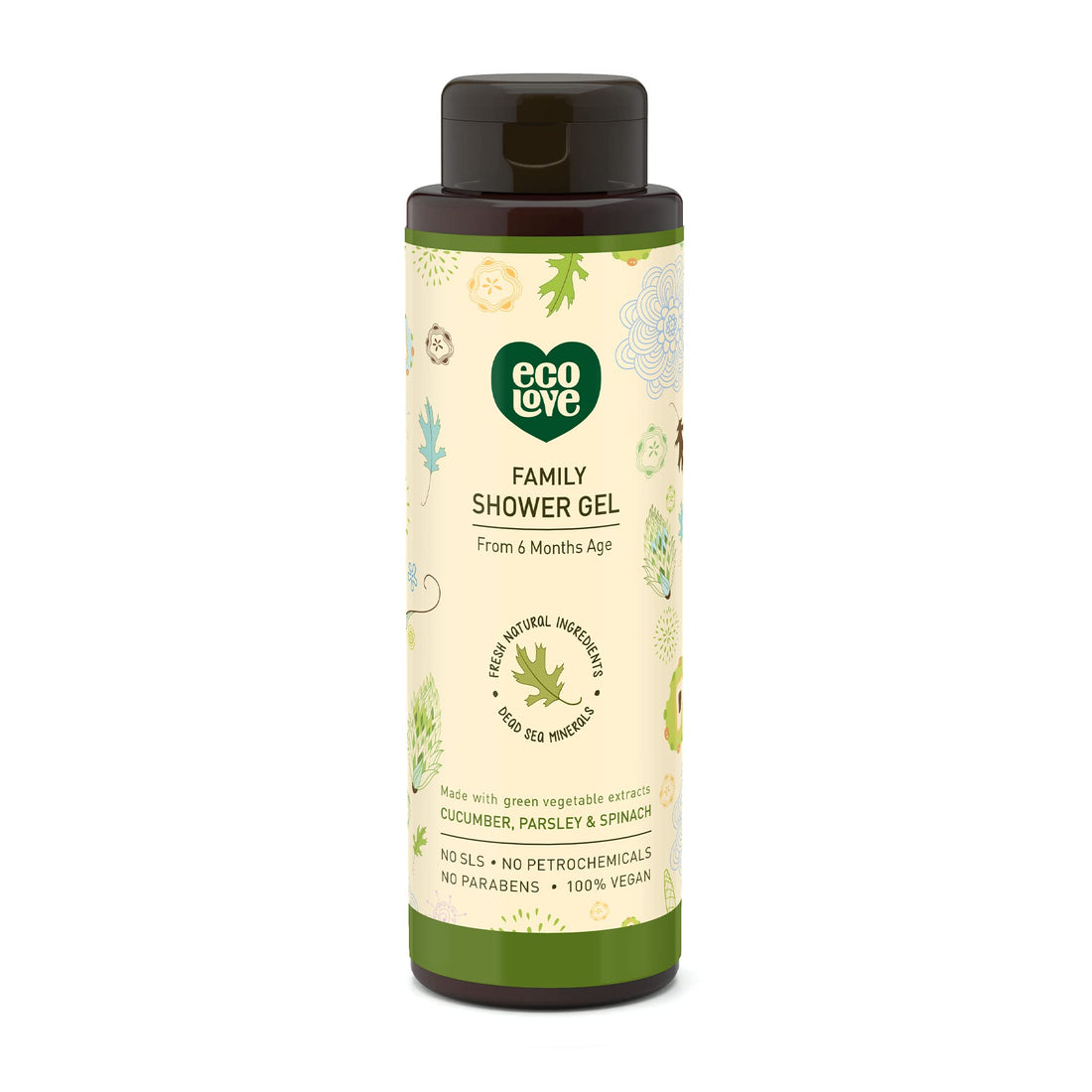 100% Vegan Shower Gel Made With Cucumber, Spinach And Parsley For Babies, Kids, Men And Women Natural Body Wash- Sulfate, Cruelty And Paraben Free From 6 Months Age - 17.6 Oz