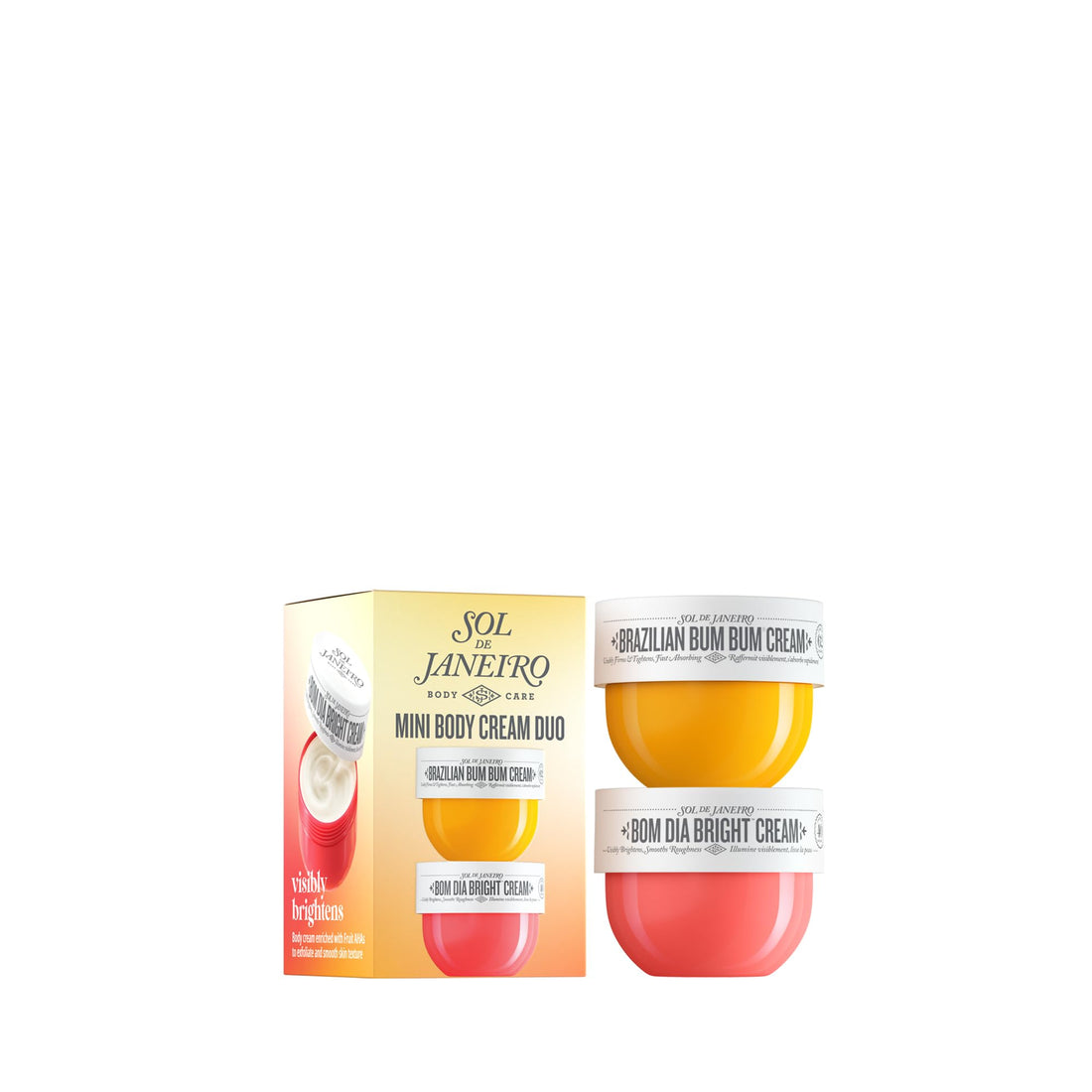 Sol de Janeiro Mini Body Cream Trial Set - Travel Size Gift Set - Beauty Stocking Stuffers - Brazilian Bum Bum Cream & Bom Dia Bright Cream - 2 Piece Set 25 mL - $24 Value