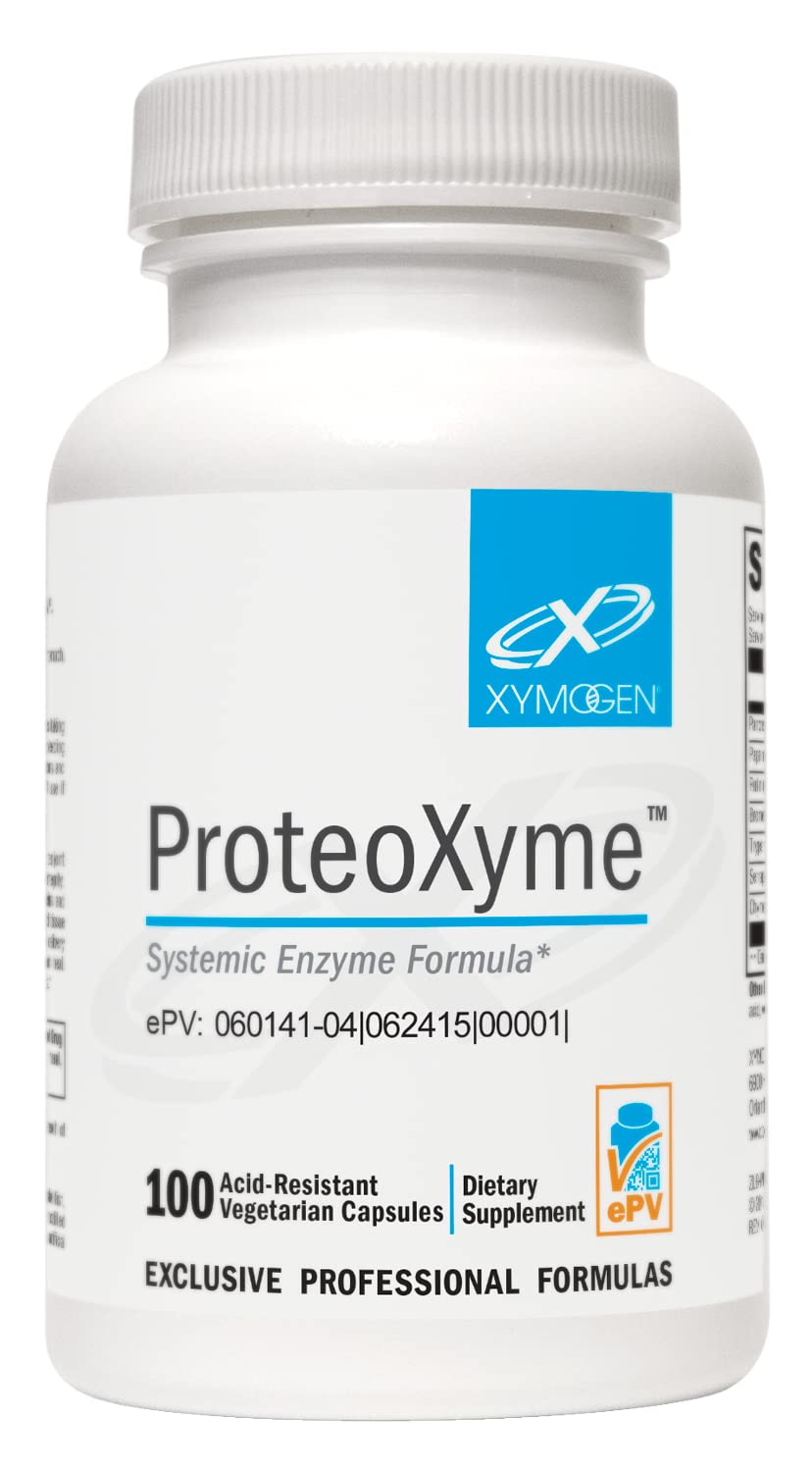 XYMOGEN ProteoXyme - Pancreatic Enzymes, Serrapeptase, Rutin, Papain & Bromelain - Designed to Support Tissue Integrity & Healthy Immune System Balance (100 Acid-Resistant Capsules)