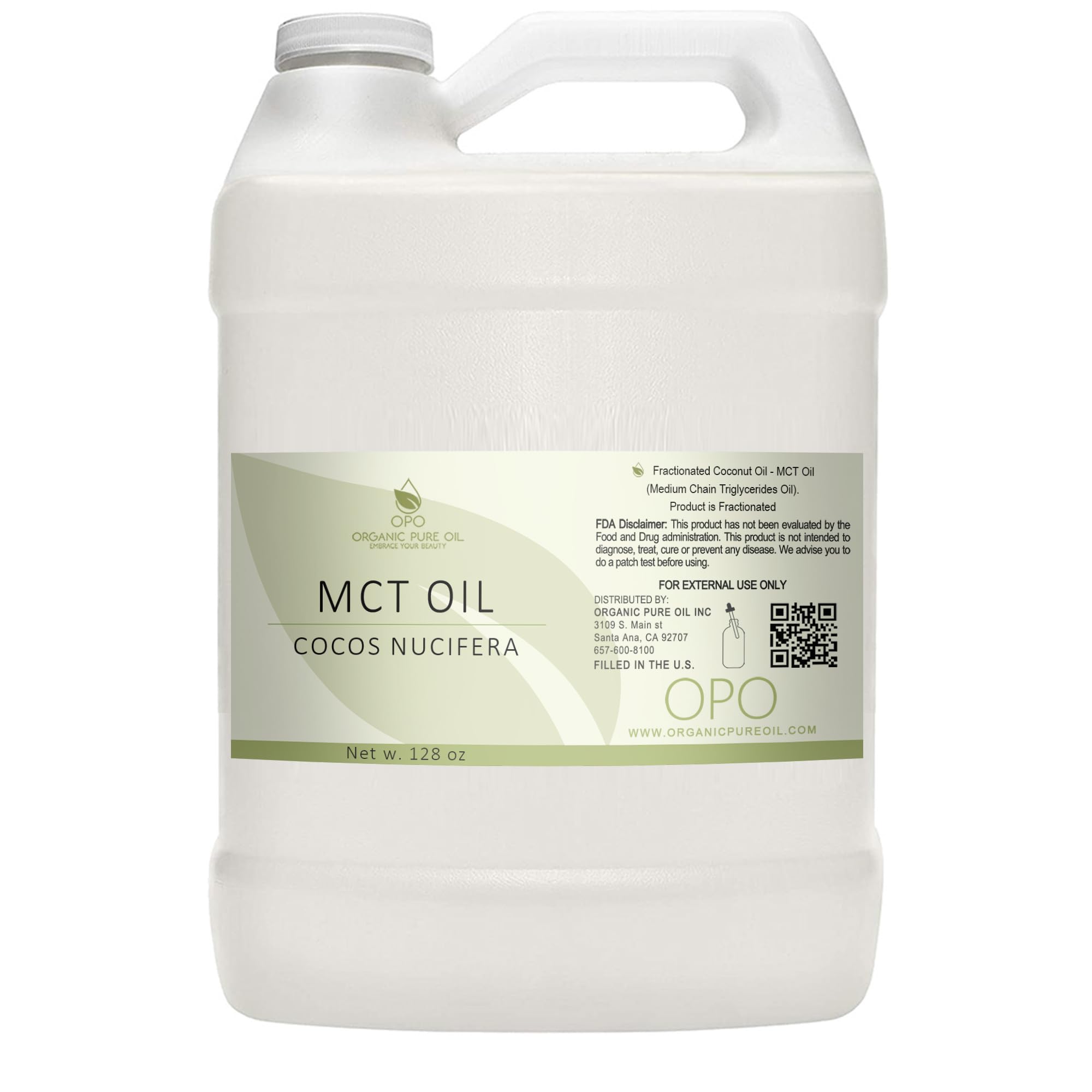 Fractionated Coconut Oil - Pure, Medium Chain Triglycerides, Undiluted, Non-GMO, from Coconut Fruit not Palm, Bulk 128 oz / 1 Gallon - C8 C10, Natural, MCT, Carrier for Skin, Hair, Nails, Body