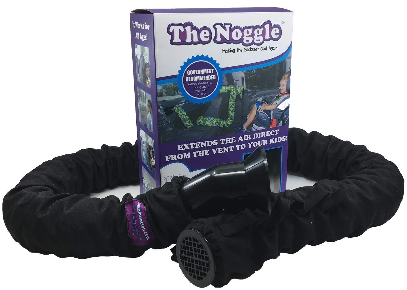 NOGGLE, 8ft - Kids Personal Air Conditioning System, Made in USA, Directs Cool Air to Children in The Backseat - Air Conditioning Vent Hose for Vehicles, Making The Back Seat Cool Again - Black