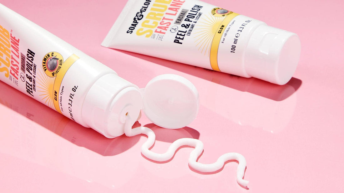Soap & Glory Peel & Polish Two Minute Facial - Exfoliating Face Scrub with Vitamin C - Citrus Scented Brightening Face Exfoliator with Lactic Acid & Salicylic Acid (100 ml)