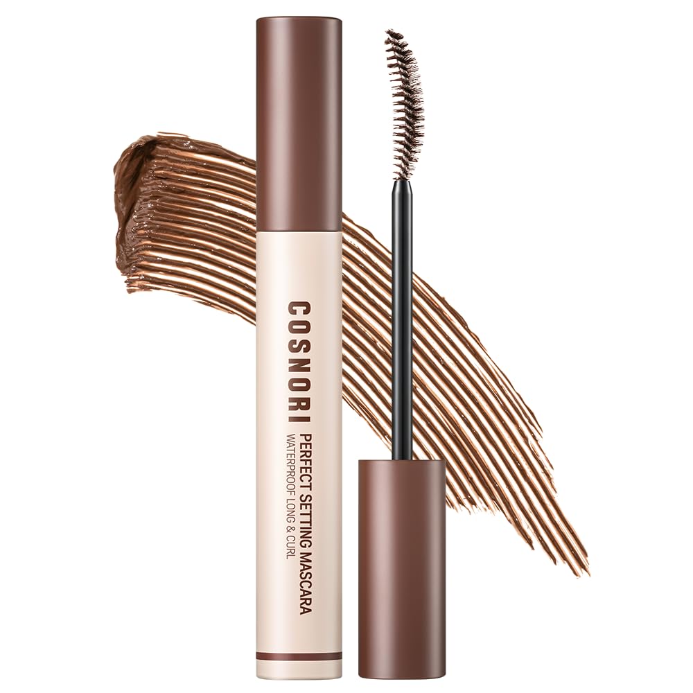 COSNORI Perfect Setting Waterproof Mascara Long&Curl 02 Cozy Brown – Long Lasting Smudge - Brown Mascara - Soft Definition for Blue & Green Eyes - K Beauty - 0.23fl oz (7ml)