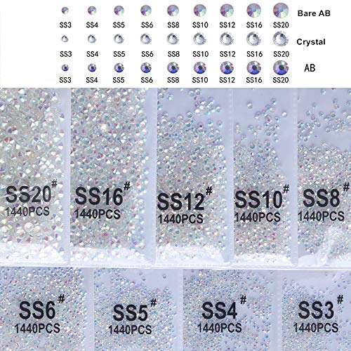 PrettyG 2880pcs SS3 Nail Crystals AB Coating Nail Art Sparkly Round Flatback Rhinestones, Non-Self-Adhesive AB-S3