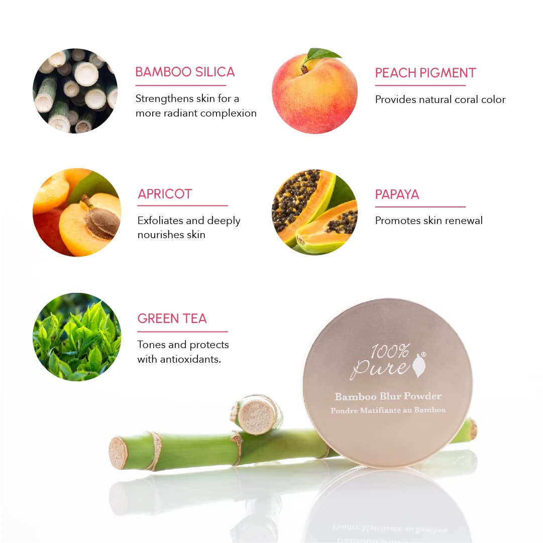 100% PURE Bamboo Blur Powder, Tan, Setting Powder, Loose Face Powder for Setting Makeup, Lightweight, Long Lasting Face Makeup, Vegan Makeup (Tan Shade w/Warm Undertones) - 0.2 Oz