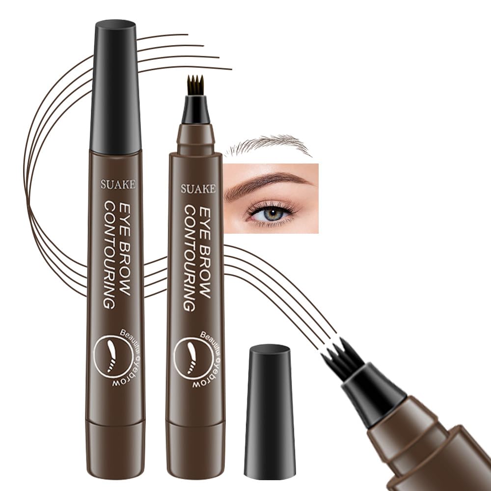 Kaely 2Pcs Eyebrow Pencils for Women, 4 Tip Magical Precise Waterproof Brow Pen, Suake Microblading Eyebrow Contouring Pen, lapiz de cejas 3d Eye Brow Gel, 24h Smudge Proof, 02 Dark Brown