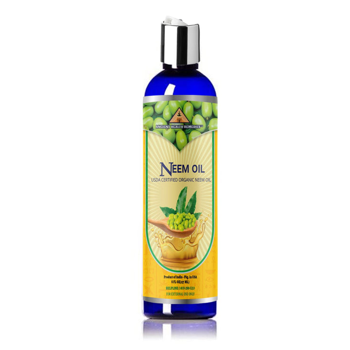 Ancient Health Remedies Cold-Pressed Unrefined USDA Certified Organic Neem Oil Pure & All Natural-Excellent Bulk Carrier Oil For Anti-aging, Healthy Hair & Skin (INDIA) (8 oz)