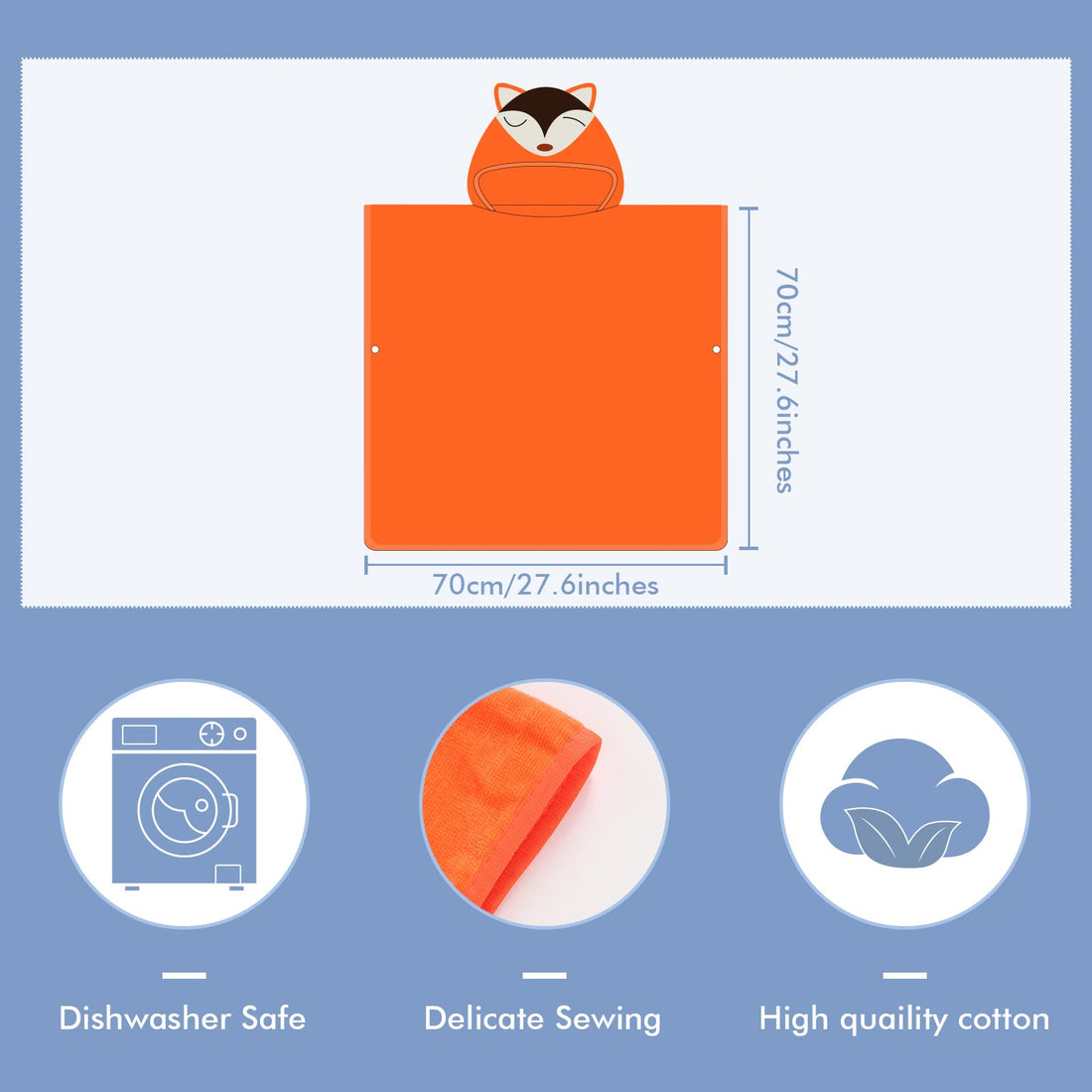 MICHLEY Hooded Baby Towel Unisex Beach Bath Poncho, Soft Cotton Animal Kids Bathrobe for 2-6 Years, 27.5X 27.5(Fox)