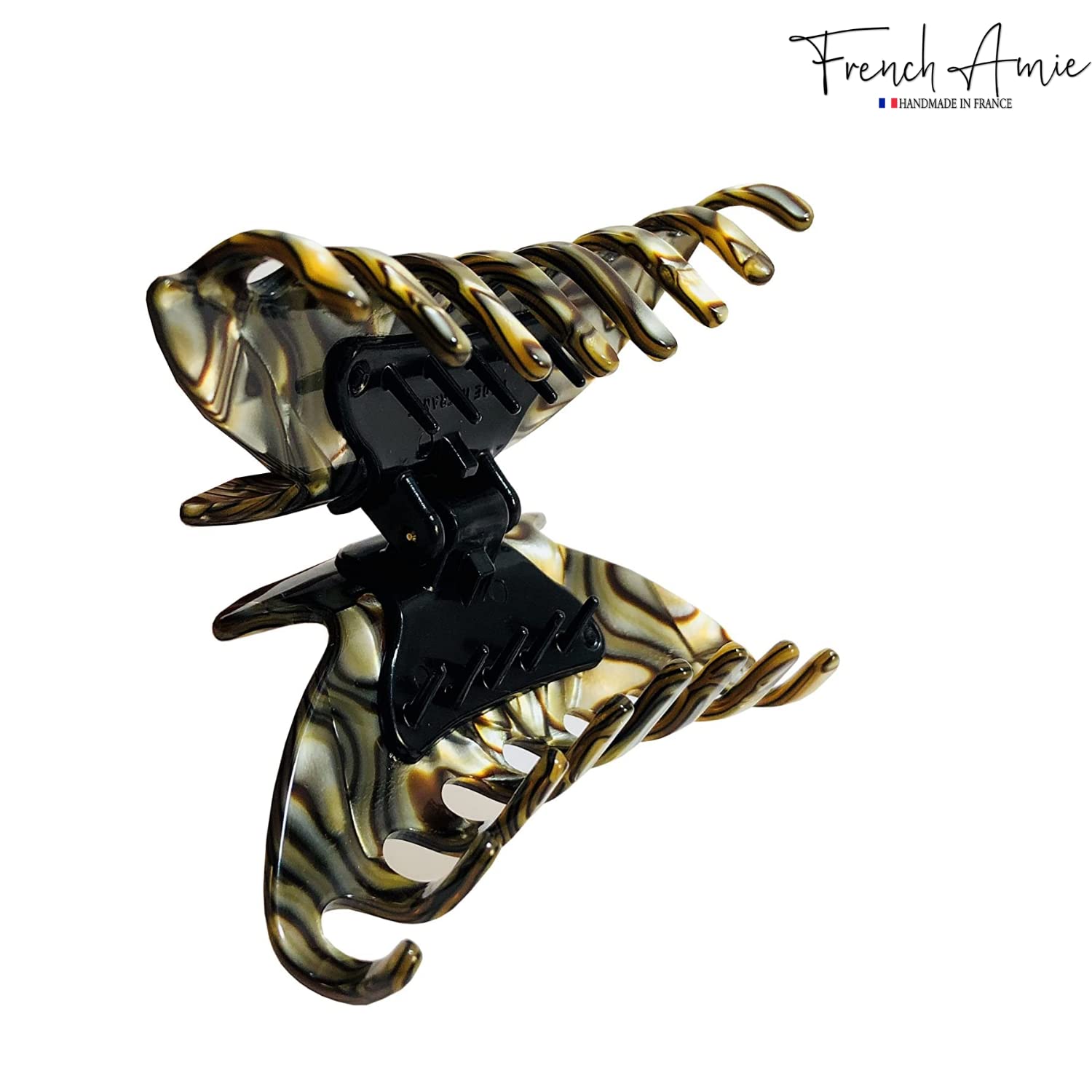 French Amie Smooth Onyx Silver Grey Medium Handmade Celluloid Jaw Hair Claw Clip Clamp Clutcher