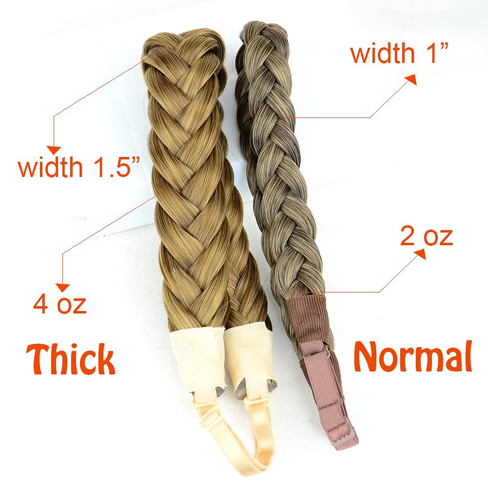 DIGUAN Huge 2 Strands Thick Synthetic Hair Braided Headband Classic Chunky Plaited Braids Elastic Stretch Hairpiece Women Girl Beauty accessory, 4oz (Burgundy)