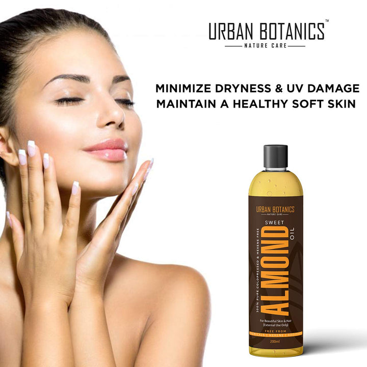 UrbanBotanics Pure Cold Pressed Sweet Almond Oil for Hair and Skin, 6.76 fl.Oz (Odorless)