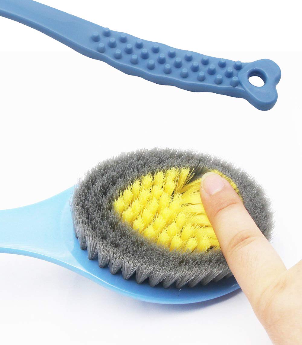 QiCheng&LYS Blue: Handheld Bath Brush With Long Handle Shower Brush-Soft & Comfortable Dry Skin Body Massage Brush Back Exfoliation Brushes (Blue)