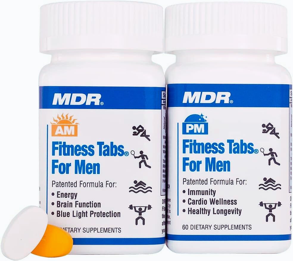 MDR Fitness Tabs Patented AM/PM Multivitamin for Men Doctor Formulated with Right Nutrients at The Right Time - Gluten Free - 2 Month Supply