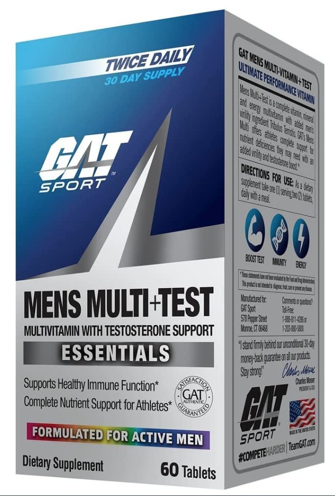 GAT SPORT Men's Multi + Test, Premium Multivitamin Tablets (60 Count)