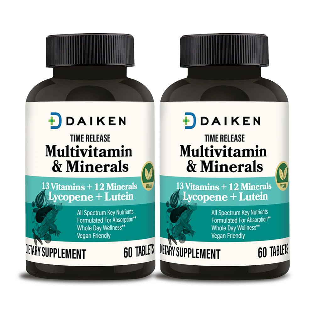 DAIKEN Mini Multivitamin, 60 Tablets, Enhanced with Lutein, Lycopene & Folic Acid, Time Released Multivitamin for Women & Men, Vegan & Easy to Swallow (Pack of 2)