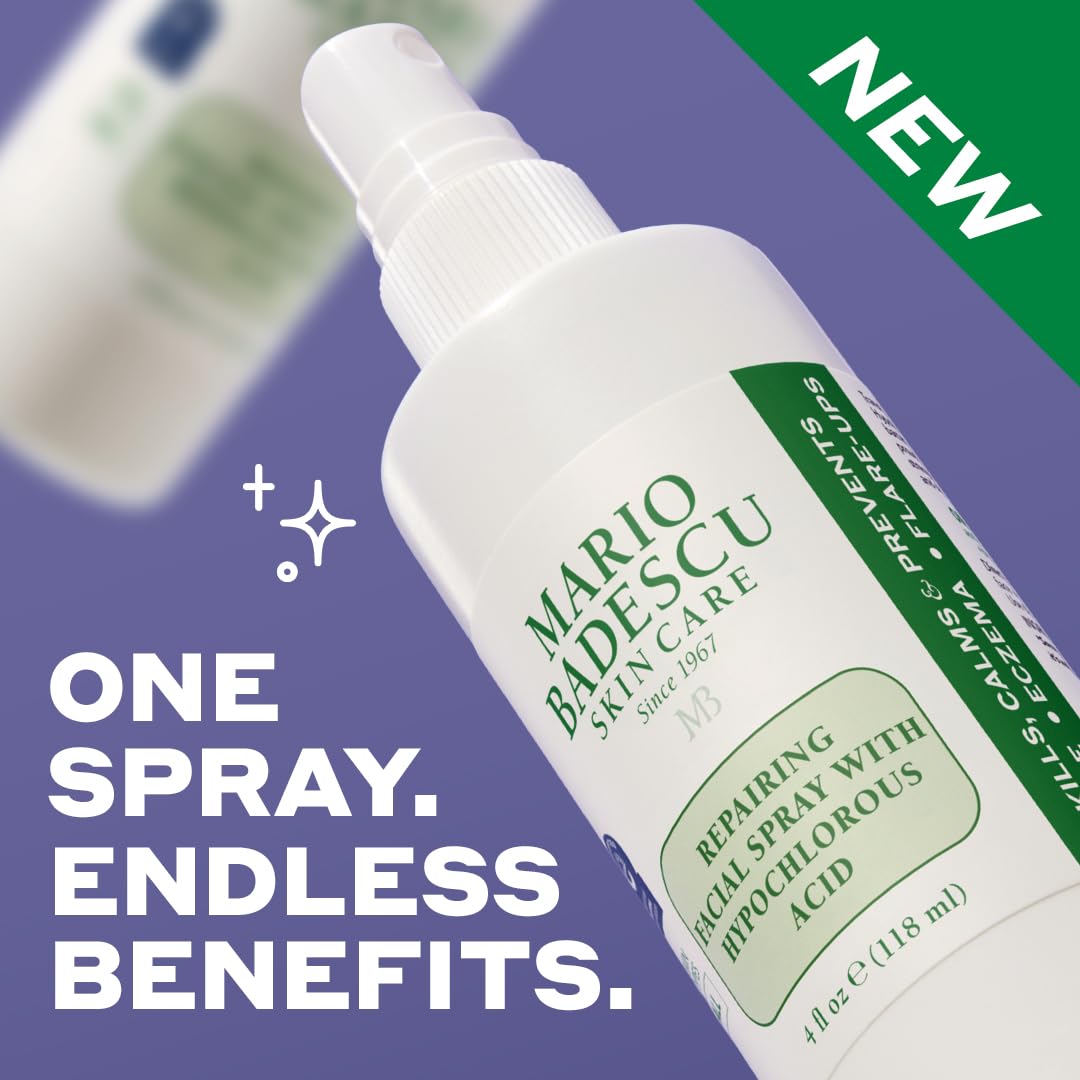 Mario Badescu Repairing HOCl Facial Spray with Hypochlorous Acid – Soothes & Calms Angry, Irritated Skin, Reduce Redness & Flare-Ups – pH Balancing, Non-Irritating Cleanser, Fragrance-Free, 4 Fl Oz