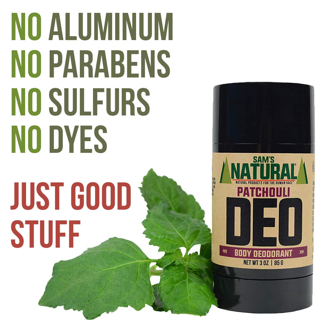 Sam’s Natural Deodorant - Patchouli - Holiday Gifts - Stocking Stuffers - Aluminum Free DEO - No phthalates, parabens, sulfates, or dyes - For Men, Women, Unisex - Vegan, Cruelty Free - 3 oz