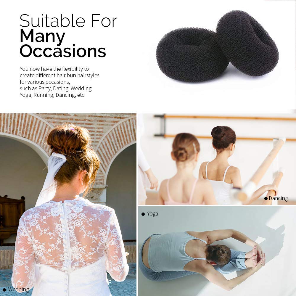 Hair Donut Bun Maker, Ring Style Bun, 2PCS Chignon Hair Medium Doughnut Shaper for Short and Thin Hair (Medium, 3 Inch/Black)