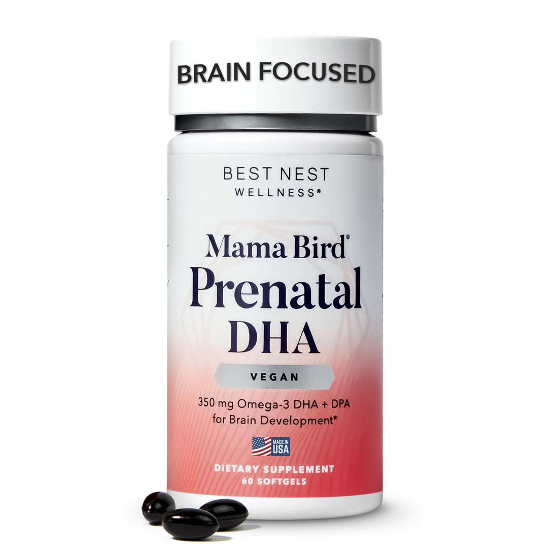 Best Nest Wellness Mama Bird Vegan Prenatal DHA - Brain & Eye Support Supplement for Baby - Vegan Prenatal Supplement with Algae DHA - Nutritional Supplement for Mom - 60 Softgels