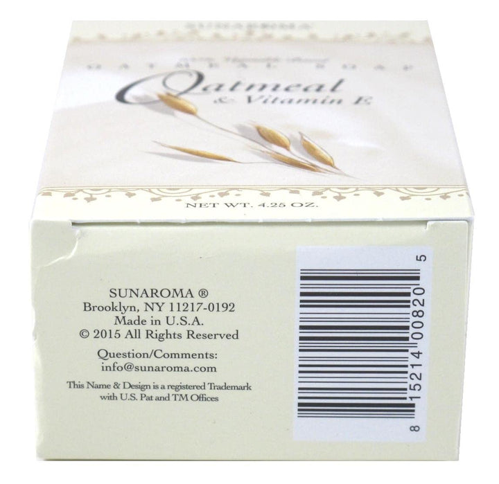 Sunaroma Oatmeal Soap with Vitamin E (4.25 oz) - 100% Vegetable Based Soap - Great for Sensitive or Eczema Prone Skin - Made in the USA, Sulfate Free